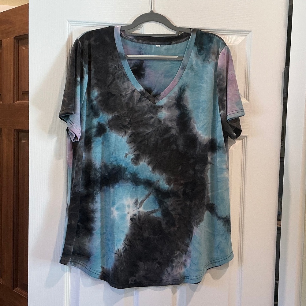 Blue Purple Tie Dyed T-Shirt Short Sleeve 2X